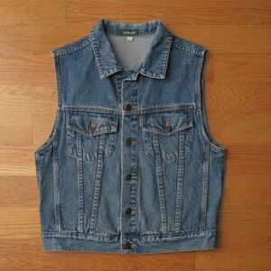 Giordano Denim Vest Blue Size M Vintage Sleeveless Jacket Collared Workwear Y2K